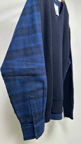 Balenciaga Cashmere-Hybrid Shirt V-Neck Sweater