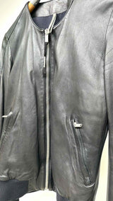 Silent Damir Doma Collar-less Leather Bomber Jacket