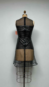 Noir Kei Ninomiya Faux Leather-cut Geometric Sheer Dress