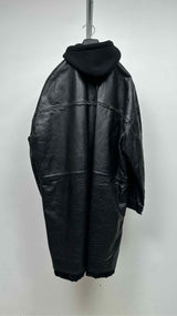 Balenciaga Quilted-lining Hood Layered Leather Coat