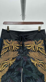 Dries Van Noten Gold Metalic Bullion Wide Embroiderded Shorts