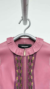 Dsquared2 Ruffle-detailed Bow-embroidered Leather Jacket