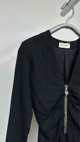 Saint Laurent L/S Heart Zip-up Gathered Bodysuits