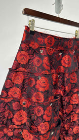 Comme Des Garcons Rose-jacquard Tiered Snap-detailed Skirt