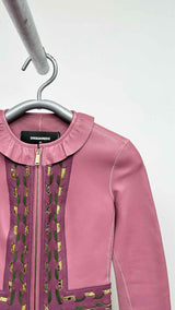 Dsquared2 Ruffle-detailed Bow-embroidered Leather Jacket