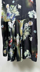Calvin Klein Collection N/S Chain-cage-deatiled Floral Satin Dress