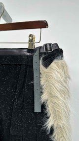 Yohji Yamamoto Pour Homme Front- faux-fur Side-pleated Glitter Kilt