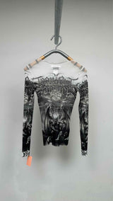 Jean Paul Gaultier L/S Diablo-printed Mesh Top