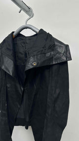 Rick Owens Cowl-Neck Zip-Sleeve Leather Jacket