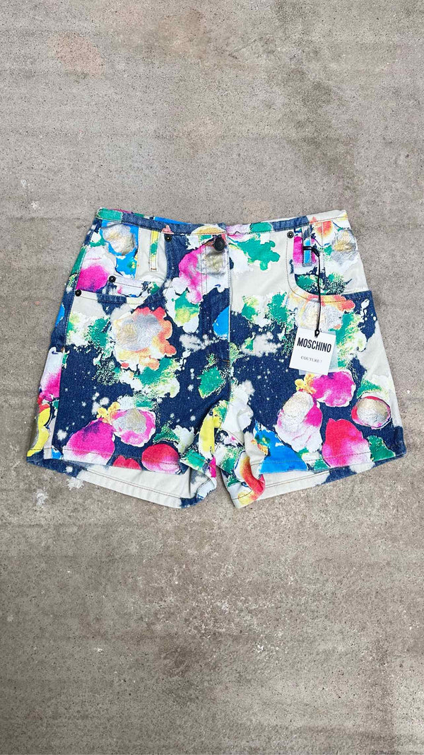 Moschino Couture Marble Painted Denim Shorts