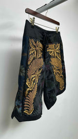 Dries Van Noten Gold Metalic Bullion Wide Embroiderded Shorts