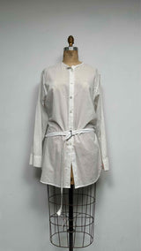 Ann Demeulemeester L/S Collarless Belted Crinkled Shirt Dress