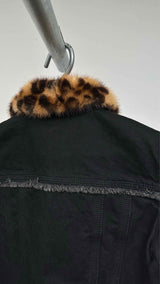 Louis Vuitton Fringed-seam Leopard-fur-collar Quilted-lined Denim Jacket