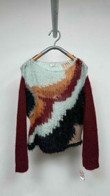 Dries Van Noten Color Blocking Lose Knit Mohair Sweater