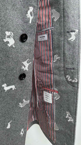 Thom Browne Melton Wool Animal-embroidered Classic Chesterfield Coat