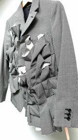Comme Des Garcons Houndsthooth Ruffle-detailed Blazer Jacket