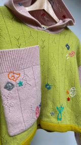 Yan Yan Knits Curious Embroidered Cropproed Hoodie