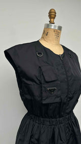 PRADA N/S Logo-applique Renylon Midi Dress
