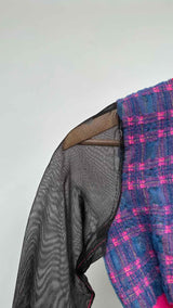 Tao Comme Des Garçons Mesh-knit Plaid Cropped Cardigan