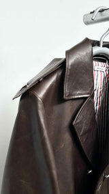 Men's Thom Browne Metal Button Leather Trench Coat
