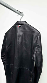 Thom Browne Trimmed Leather Coat