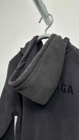 Balenciaga Vintage-wash Logo-embroidered Hoodie