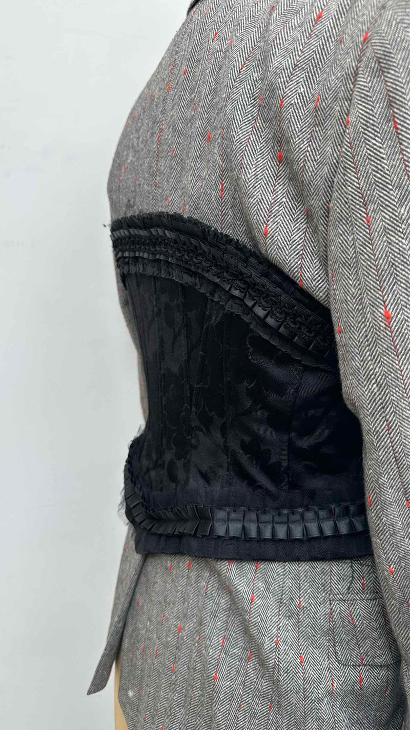 Comme Des Garçons Pin-stripe Herring-bone Corset-attached Jacket