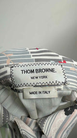 Thom Browne Pleated Puff-Sleeve Printed Long Dress