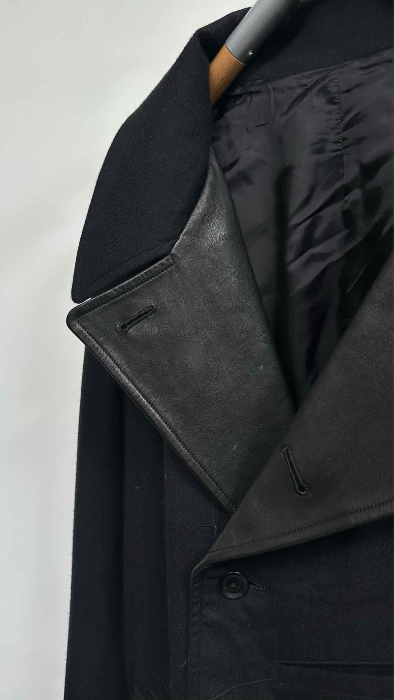 Y's BANG ON Leather Trim Oversized Bottom Side-zip Trench Coat