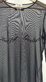 Jean Paul Gaultier L/S Logo Flocked Mesh Top
