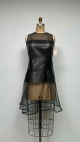Noir Kei Ninomiya Faux Leather-cut Geometric Sheer Dress