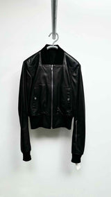 Rick Owens Rib-waist Cropped Leather Bomber Jacket