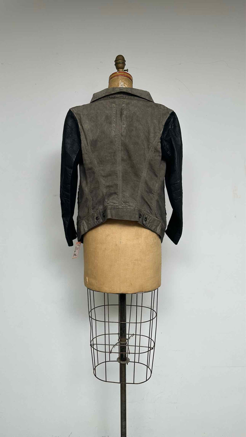 DRKSHDW Leather Sleeve Waxed Denim Jacket