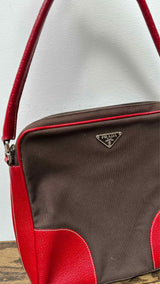 PRADA Leather Canvas Shoulder Bag