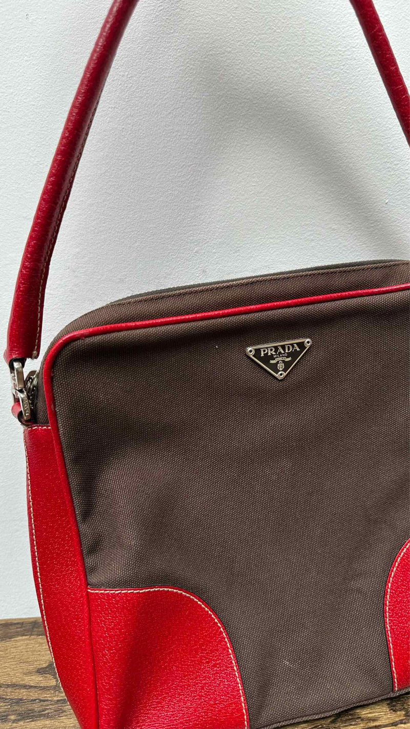 PRADA Leather Canvas Shoulder Bag