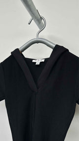 Alaia S/S Open-Neck Hooded Knit Top