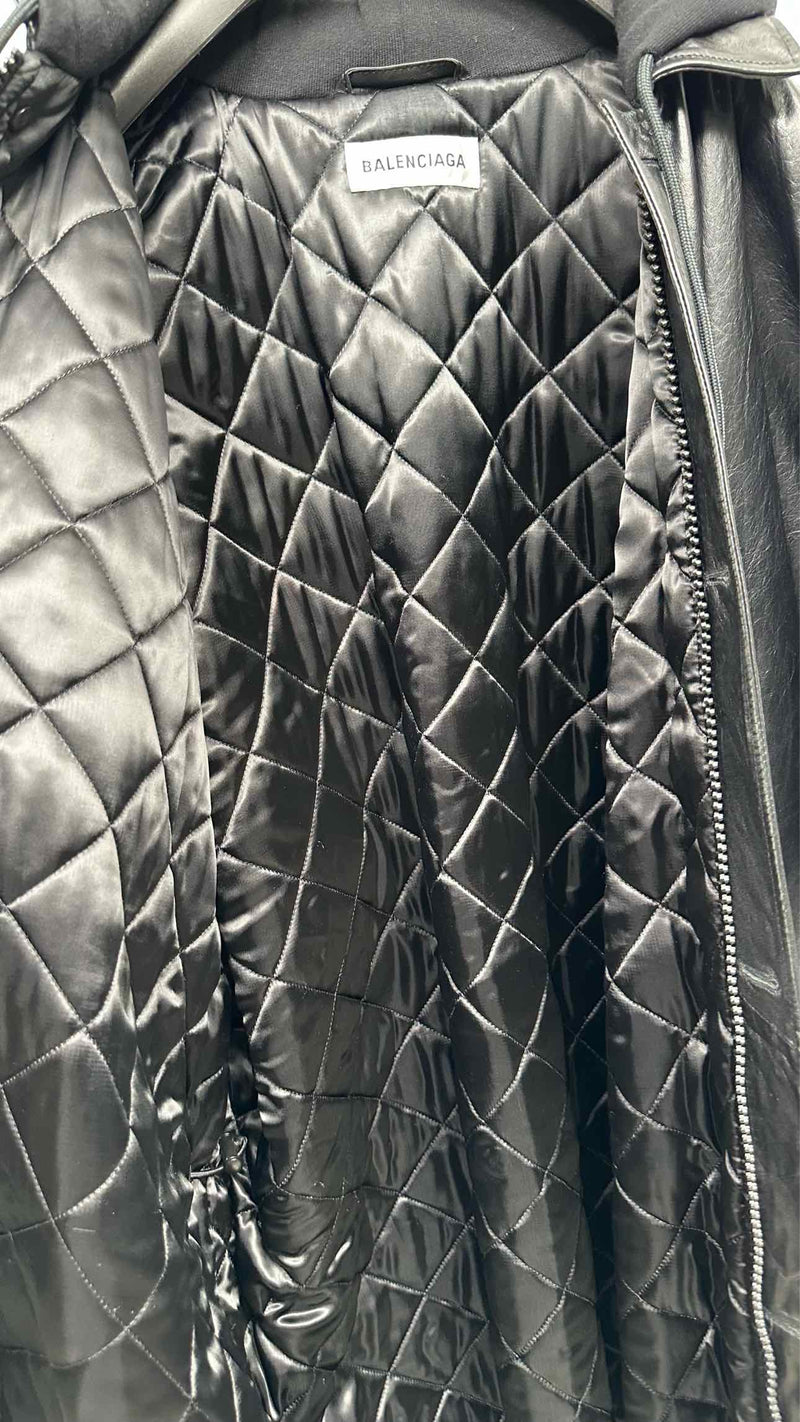 Balenciaga Quilted-lining Hood Layered Leather Coat