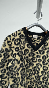 CELINE Inside-out V-neck Leopard Sweater