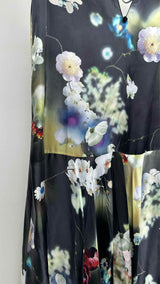 Calvin Klein Collection N/S Chain-cage-deatiled Floral Satin Dress