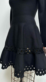 Alaia L/S Laser-cut Skater Dress