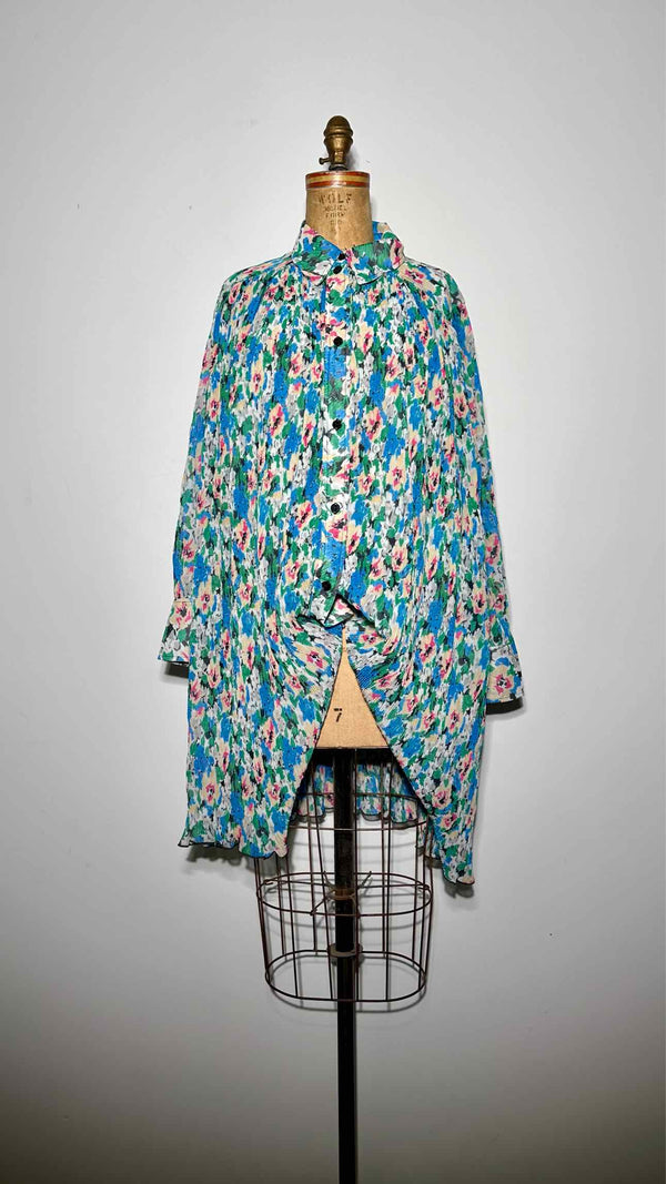 Ganni Pleated Floral Shirt L/S Dress