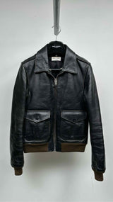 Saint Laurent Shearling-collar Distressed Leather Flight Jacket