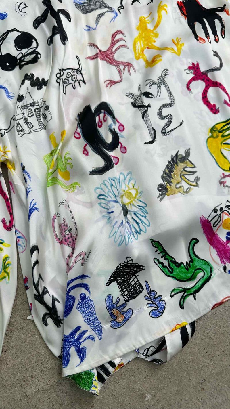 Balenciaga Artist Doodle Graphic Satin Oversized Blouse