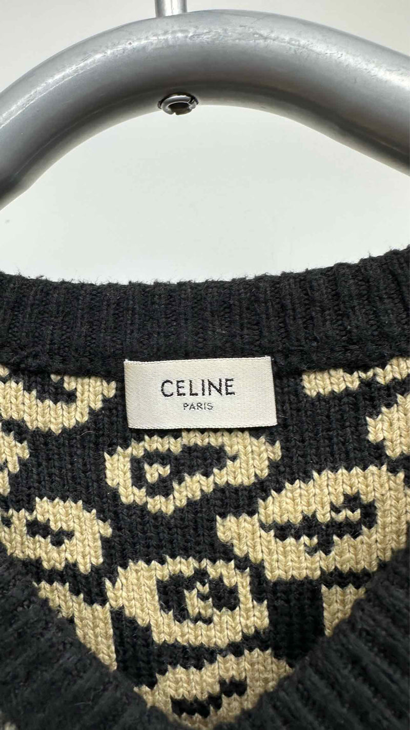 CELINE Inside-out V-neck Leopard Sweater