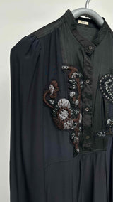 Miu Miu L/S Embroidered Patched Silk Dress