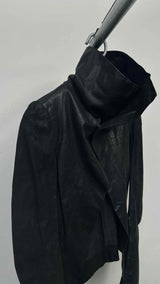 Rick Owens Cowl-Neck Zip-Sleeve Leather Jacket