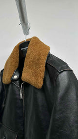 Saint Laurent Shearling-collar Distressed Leather Flight Jacket