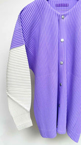 Homme Plisse Two-tone Pleated Collar-less Jacket