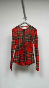 Molly Goddard Collarless Plaid Mesh Shirt