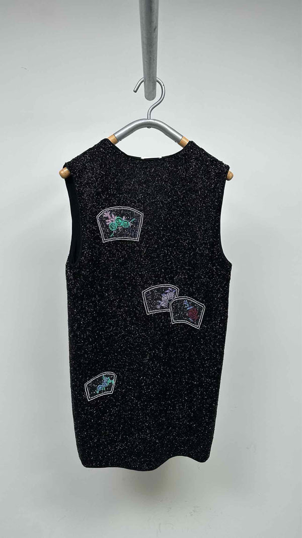 Ganni N/S V-neck Side-zip Layered Beaded Mini Dress